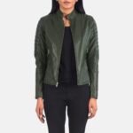 Adalyn Quilted Green Leather Biker Jacket - Pelleaura | Premium Quality Leather Stuff Brand USA