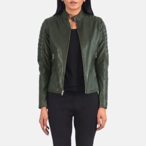 Adalyn Quilted Green Leather Biker Jacket - Pelleaura | Premium Quality Leather Stuff Brand USA