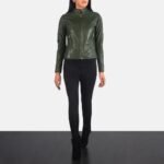 Adalyn Quilted Green Leather Biker Jacket - Pelleaura | Premium Quality Leather Stuff Brand USA