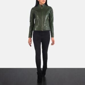 Adalyn Quilted Green Leather Biker Jacket - Pelleaura | Premium Quality Leather Stuff Brand USA