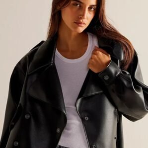 Alexis Vegan Leather Cropped Trench Coat - Pelleaura | Premium Quality Leather Stuff Brand USA