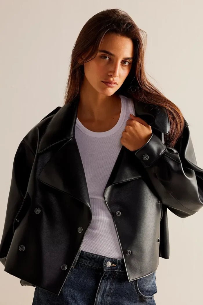 alexis-vegan-leather-cropped-trench-coat-8758195 Alexis Vegan Leather Cropped Trench Coat - Pelleaura | Premium Quality Leather Stuff Brand USA