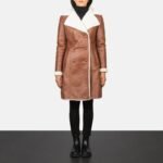 Amie Brown Double Breasted Shearling Coat - Pelleaura | Premium Quality Leather Stuff Brand USA