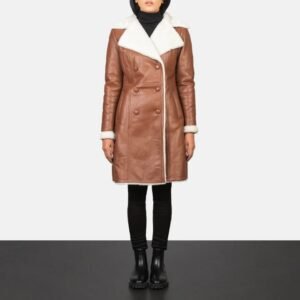 Amie Brown Double Breasted Shearling Coat - Pelleaura | Premium Quality Leather Stuff Brand USA