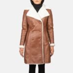 Amie Brown Double Breasted Shearling Coat - Pelleaura | Premium Quality Leather Stuff Brand USA
