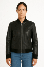 Bliss Black Leather Bomber Jacket - Pelleaura | Premium Quality Leather Stuff Brand USA