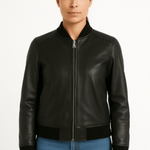 Bliss Black Leather Bomber Jacket - Pelleaura | Premium Quality Leather Stuff Brand USA