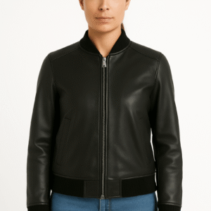 Bliss Black Leather Bomber Jacket - Pelleaura | Premium Quality Leather Stuff Brand USA