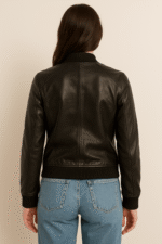 Bliss Black Leather Bomber Jacket - Pelleaura | Premium Quality Leather Stuff Brand USA