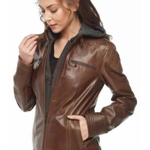 Brown Women’s Hooded Leather Jacket - Pelleaura | Premium Quality Leather Stuff Brand USA