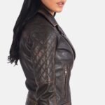 Carolyn Quilted Vintage Brown Biker Jacket - Pelleaura | Premium Quality Leather Stuff Brand USA