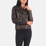 Carolyn Quilted Vintage Brown Biker Jacket - Pelleaura | Premium Quality Leather Stuff Brand USA
