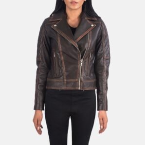 Carolyn Quilted Vintage Brown Biker Jacket - Pelleaura | Premium Quality Leather Stuff Brand USA
