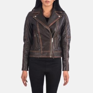 Carolyn Quilted Vintage Brown Biker Jacket - Pelleaura | Premium Quality Leather Stuff Brand USA