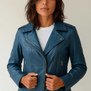 Flashback Blue Leather Biker Jacket - Pelleaura | Premium Quality Leather Stuff Brand USA