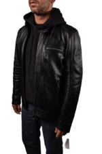 Hector Black Hooded Leather Biker Jacket - Pelleaura | Premium Quality Leather Stuff Brand USA