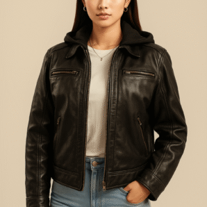 Hector Black Hooded Leather Biker Jacket for Women - Pelleaura | Premium Quality Leather Stuff Brand USA