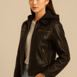 Hector Black Hooded Leather Biker Jacket for Women - Pelleaura | Premium Quality Leather Stuff Brand USA