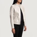 Ice Maiden Silver Quilted Leather Biker Jacket - Pelleaura | Premium Quality Leather Stuff Brand USA