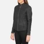 Kelsee Distressed Black Leather Biker Jacket - Pelleaura | Premium Quality Leather Stuff Brand USA