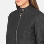 Kelsee Distressed Black Leather Biker Jacket - Pelleaura | Premium Quality Leather Stuff Brand USA