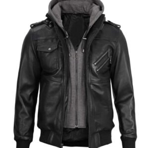 Lambskin Leather Jacket with Removable Hoodie - Pelleaura | Premium Quality Leather Stuff Brand USA