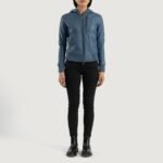 Luna Blue Hooded Leather Bomber Jacket - Pelleaura | Premium Quality Leather Stuff Brand USA