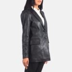 Marilyn Black Leather Blazer for Women - Pelleaura | Premium Quality Leather Stuff Brand USA