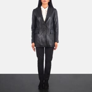 Marilyn Black Leather Blazer for Women - Pelleaura | Premium Quality Leather Stuff Brand USA