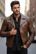 Men’s Chocolate Brown Biker Leather Jacket - Pelleaura | Premium Quality Leather Stuff Brand USA