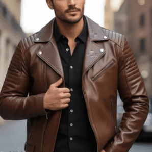 Men’s Chocolate Brown Biker Leather Jacket - Pelleaura | Premium Quality Leather Stuff Brand USA