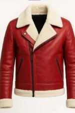 Men's Leather Jacket Shearling - Lined Red Moto/Biker - Winter Jackets for Men - Pelleaura | Premium Quality Leather Stuff Brand USA