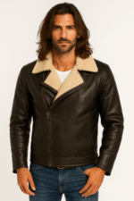 Men’s Shearling Black Leather Aviator Jacket - Pelleaura | Premium Quality Leather Stuff Brand USA