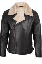 Men’s Shearling Black Leather Aviator Jacket - Pelleaura | Premium Quality Leather Stuff Brand USA