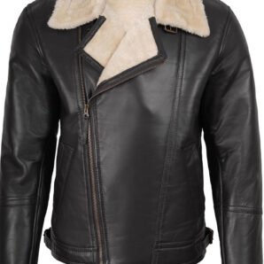 Men’s Shearling Black Leather Aviator Jacket - Pelleaura | Premium Quality Leather Stuff Brand USA