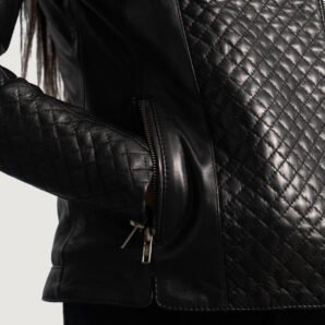 Orient Grain Quilted Black Leather Biker Jacket - Pelleaura | Premium Quality Leather Stuff Brand USA