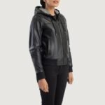 Rebella Black Hooded Leather Bomber Jacket - Pelleaura | Premium Quality Leather Stuff Brand USA