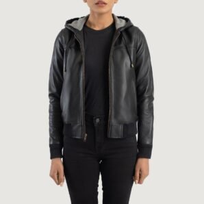 Rebella Black Hooded Leather Bomber Jacket - Pelleaura | Premium Quality Leather Stuff Brand USA