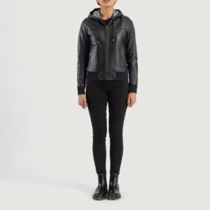 Rebella Black Hooded Leather Bomber Jacket - Pelleaura | Premium Quality Leather Stuff Brand USA