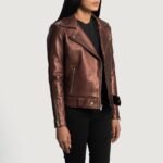 Rumy Maroon Leather Biker Jacket - Pelleaura | Premium Quality Leather Stuff Brand USA