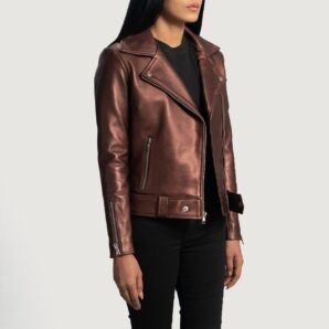 Rumy Maroon Leather Biker Jacket - Pelleaura | Premium Quality Leather Stuff Brand USA