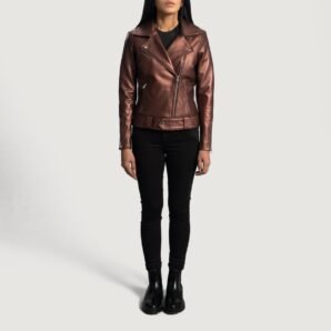 Rumy Maroon Leather Biker Jacket - Pelleaura | Premium Quality Leather Stuff Brand USA
