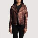 Rumy Maroon Leather Biker Jacket - Pelleaura | Premium Quality Leather Stuff Brand USA