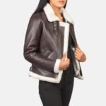 Sherilyn B - 3 Maroon Leather Bomber Jacket - Pelleaura | Premium Quality Leather Stuff Brand USA