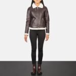 Sherilyn B - 3 Maroon Leather Bomber Jacket - Pelleaura | Premium Quality Leather Stuff Brand USA