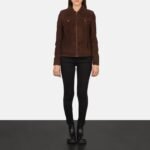 Suzy Mocha Suede Trucker Jacket For Women - Pelleaura | Premium Quality Leather Stuff Brand USA