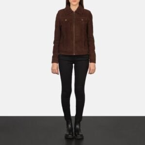 Suzy Mocha Suede Trucker Jacket For Women - Pelleaura | Premium Quality Leather Stuff Brand USA